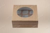 Коробка для капкейков/маффинов с окном 250х250х100мм на 9шт крафт 50/100