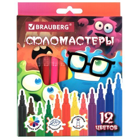 Фломастеры 12цв вентилируемый колпачок BRAUBERG Монстрики 1/12