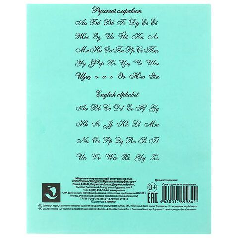 Тетрадь 12л линия косая с полями офсет ЗЕЛЕНАЯ обложка ПЗБМ 1/300