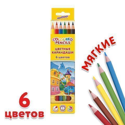 Карандаши цветные 06цв пластиковые, классические, грифель мягкий 3 мм ЮНЛАНДИЯ Домики 1/24 Карандаши цветные 06цв пластиковые, классические, грифель мягкий 3 мм ЮНЛАНДИЯ Домики 1/24