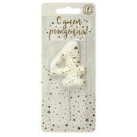 Свеча для торта Белые брызги Цифра 4 1/30