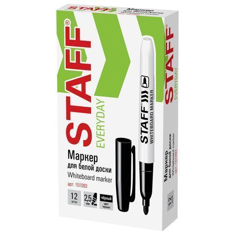 Маркер для доски черный 2,5мм тонкий корпус круглый наконечник STAFF 1/12 Маркер для доски черный 2,5мм тонкий корпус круглый наконечник STAFF 1/12