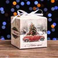 НГ Подарочная коробка 10х10х10см Зимний пейзаж 1/10/600