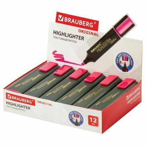 Текстмаркер розовый 1-5 мм скошенный наконечник BRAUBERG ORIGINAL 1/12/576 Текстмаркер розовый 1-5 мм скошенный наконечник BRAUBERG ORIGINAL 1/12/576