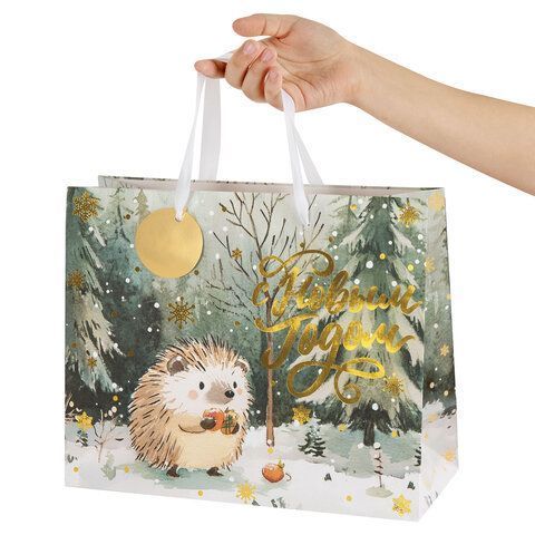 НГ Пакет подарочный бумажный (26х32х12) ассорти Акварельная зима 1/12/144