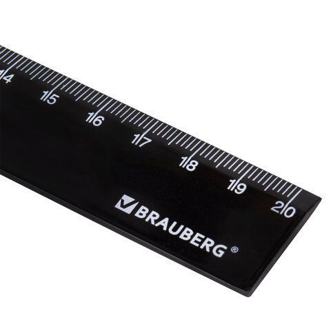 Линейка 20см пластиковая черная BRAUBERG 1/96