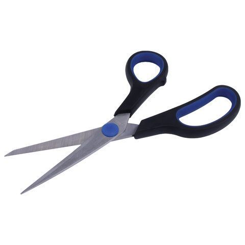 Ножницы 190мм метал черно-синие вставки европодвес Soft Grip Brauberg 1/12