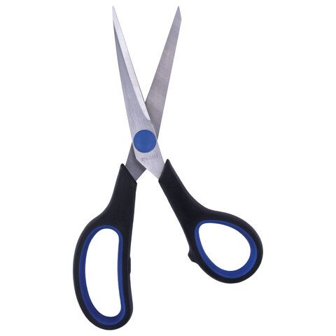 Ножницы 190мм метал черно-синие вставки европодвес Soft Grip Brauberg 1/12