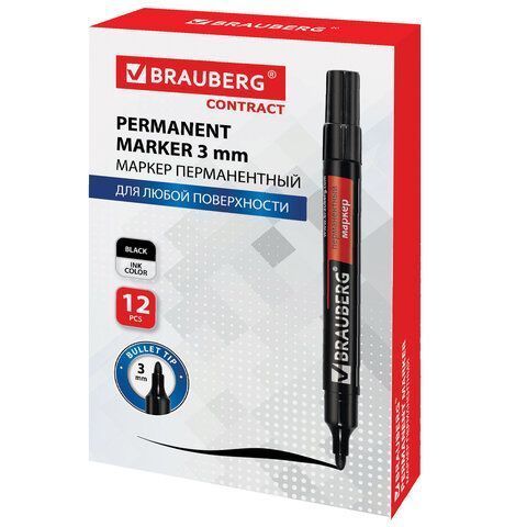 Маркер перманентный черный 3мм круглый наконечник Contract BRAUBERG 1/12/1152 Маркер перманентный черный 3мм круглый наконечник Contract BRAUBERG 1/12/1152