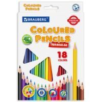 Карандаши цветные 18цв пластиковые, трехгранные, грифель мягкий 3 мм BRAUBERG PREMIUM 1/8/160 Карандаши цветные 18цв пластиковые, трехгранные, грифель мягкий 3 мм BRAUBERG PREMIUM 1/8/160