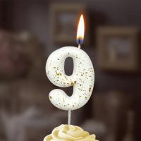 Свеча для торта Белые брызги Цифра 9 1/30