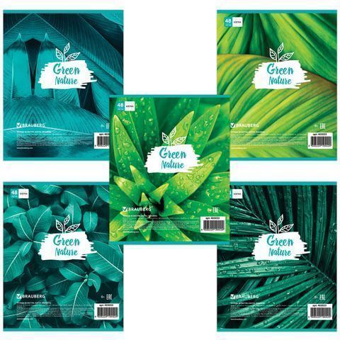 Тетрадь 48л А5 клетка обложка картон GREEN NATURE BRAUBERG 1/10/100 Тетрадь 48л А5 клетка обложка картон GREEN NATURE BRAUBERG 1/10/100