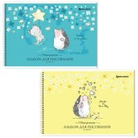 Альбом для рисования А4 32л гребень обложка картон BRAUBERG Ежики 1/6/30