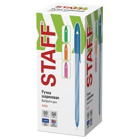 Ручка шариковая синяя игольчатый узел0,6мм линия 0,3мм STAFF CANDY NEON 1/50