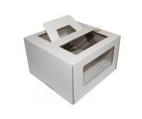 Коробка для торта с окном с ручками 240х240х260мм картонная белая 25/25 Коробка для торта с окном с ручками 240х240х260мм картонная белая 25/25