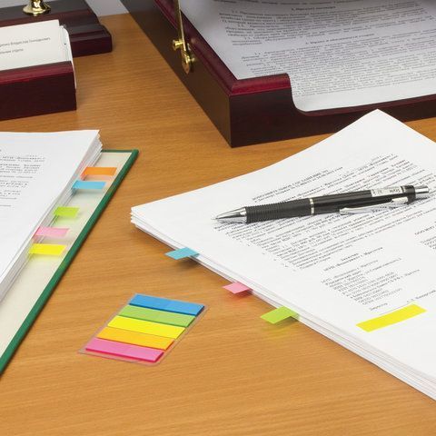 Закладки клейкие пластиковые 45х12мм 5цв.х20л неон STAFF 1/48