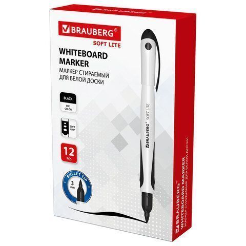 Маркер для доски черный 3мм стираемый SOFT LITE BRAUBERG 1/12 Маркер для доски черный 3мм стираемый SOFT LITE BRAUBERG 1/12