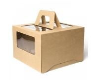 Коробка для торта с окном с ручками 300х300х190мм картонная крафт 25/25 Коробка для торта с окном с ручками 300х300х190мм картонная крафт 25/25