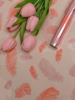 Ролик 60см х10м пленка полипропилен персиковый Перышки 1/10 Ролик 60см х10м пленка полипропилен персиковый Перышки 1/10