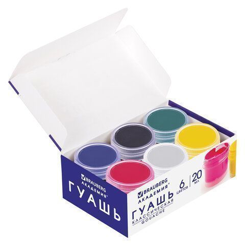Гуашь 06цв 20мл Brauberg Академия Классик 1/36 Гуашь 06цв 20мл Brauberg Академия Классик 1/36