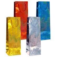 Пакет подарочный бумажный под бутылку (12,3x36,2x7,8) голография 1/360