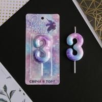 Свеча для торта Disco Party Цифра 3 1/600