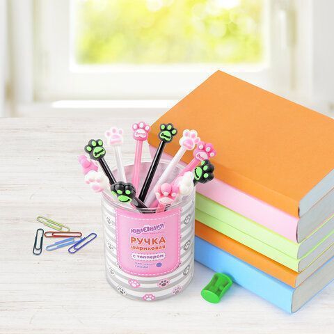 Ручка с топпером шариковая ЮНЛАНДИЯ Лапка корпус ассорти СИНЯЯ узел 0,7мм 1/12 Ручка с топпером шариковая ЮНЛАНДИЯ Лапка корпус ассорти СИНЯЯ узел 0,7мм 1/12