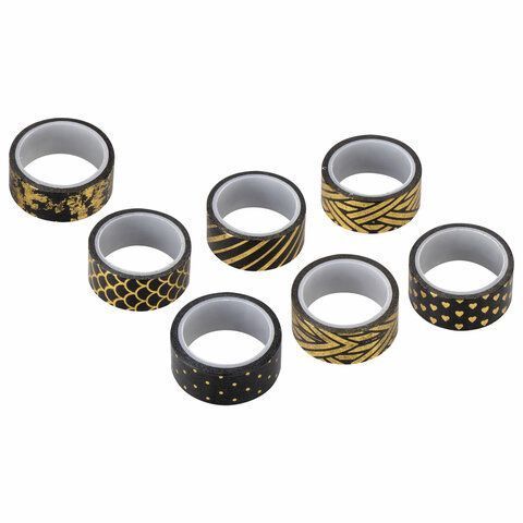 Клейкие WASHI-ленты д/декора с фольгой ЧЕРН ЗОЛОТО 15мм*3м 7шт рисов бумага ОСТРОВ СОКРОВИЩ Клейкие WASHI-ленты д/декора с фольгой ЧЕРН ЗОЛОТО 15мм*3м 7шт рисов бумага ОСТРОВ СОКРОВИЩ