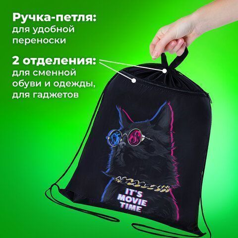 Мешок для обуви 47х37см с петлей карман на молнии Movie time BRAUBERG