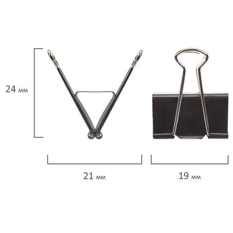 Зажимы для бумаг 19мм на 60л (12шт) черные в картонной коробке Staff 1/12 Зажимы для бумаг 19мм на 60л (12шт) черные в картонной коробке Staff 1/12