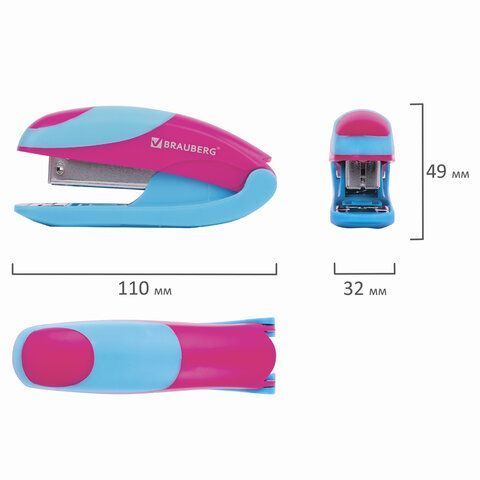 Степлер №24/6 26/6 до 20л ассорти с резиновыми вставками BRAUBERG MIX 1/12 Степлер №24/6 26/6 до 20л ассорти с резиновыми вставками BRAUBERG MIX 1/12