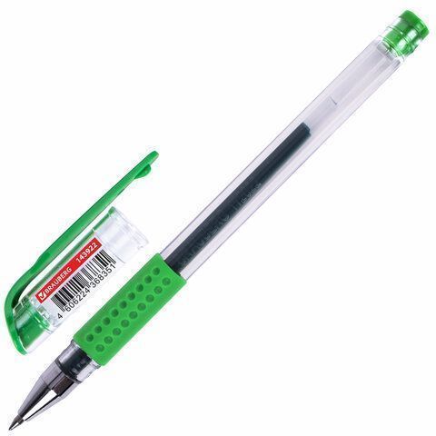 Ручка гелевая зеленая 0,5мм с грипом Brauberg Extra 1/12