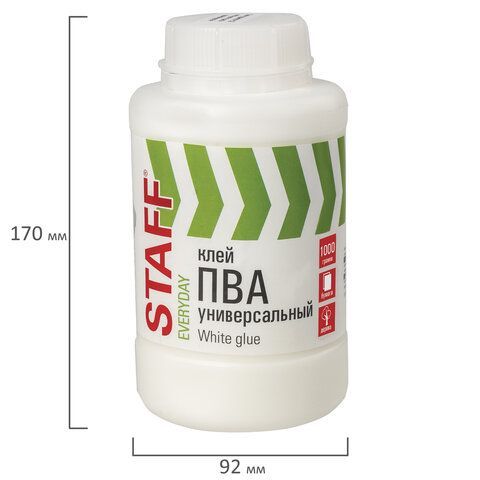 Клей ПВА 1кг универсальный бумага картон дерево STAFF 1/8