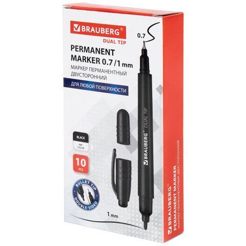Маркер перманентный двусторонний BRAUBERG DUO, ЧЕРНЫЙ, наконечники 0,7/1 мм 1/10 Маркер перманентный двусторонний BRAUBERG DUO, ЧЕРНЫЙ, наконечники 0,7/1 мм 1/10