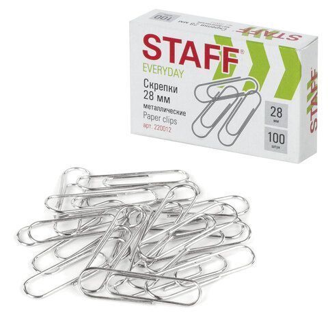 Скрепки 28мм 100шт металлические эконом STAFF 1/10 Скрепки 28мм 100шт металлические эконом STAFF 1/10