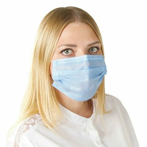 Маски медицинские комплект 50шт 3-х слойные одноразовые голубые СМЗ 1/50 Маски медицинские комплект 50шт 3-х слойные одноразовые голубые СМЗ 1/50