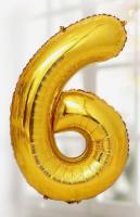 Шар фольгированный Цифра 6 85см цвет золото 1/20/700