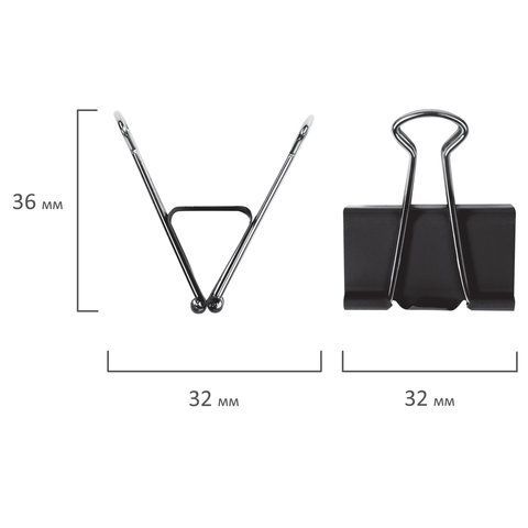 Зажимы для бумаг 32мм на 140л (12шт) черные в картонной коробке Staff 1/12/240 Зажимы для бумаг 32мм на 140л (12шт) черные в картонной коробке Staff 1/12/240