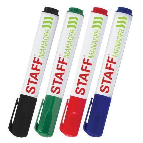 Маркер для доски НАБОР 4шт 5мм круглый наконечник STAFF Manager 1/80 Маркер для доски НАБОР 4шт 5мм круглый наконечник STAFF Manager 1/80